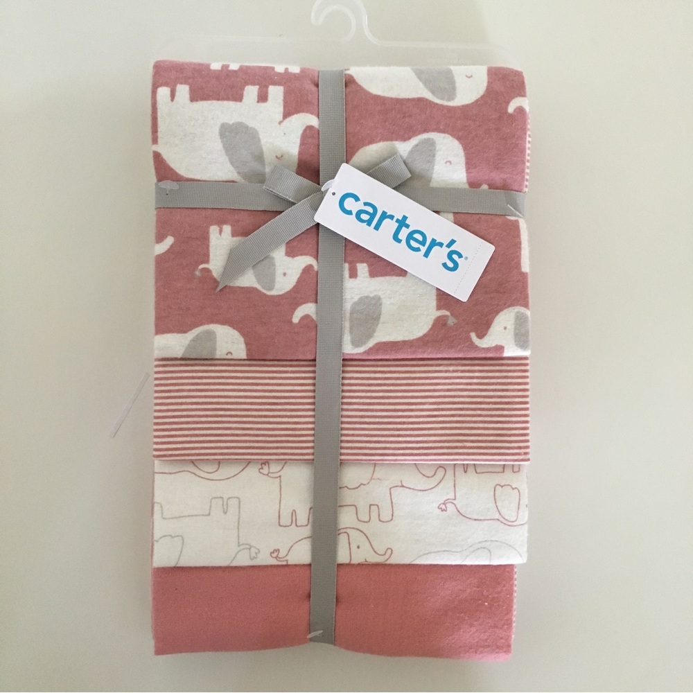 NEW Carter’s 4-pack Receiving Blankets Baby Gift Elephants Stripes and Solid